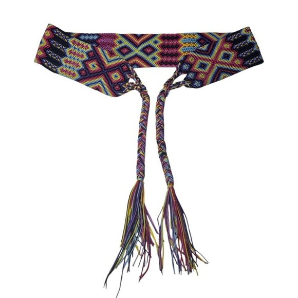 FTWWL Bright Multicolor Cotton Fringe Woven Belt - Picture 2 of 14
